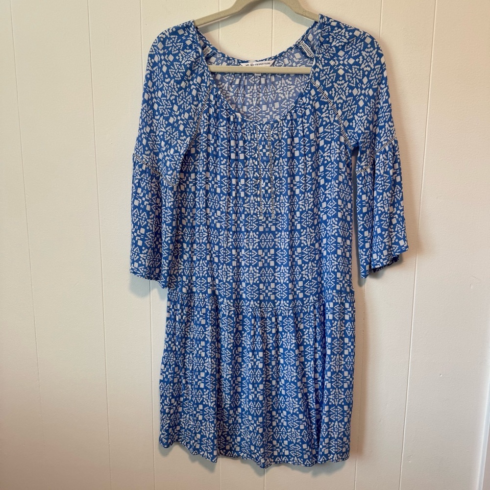 SOUTHERN TIDE Blue & White Patterned 3/4 Sleeve Dress